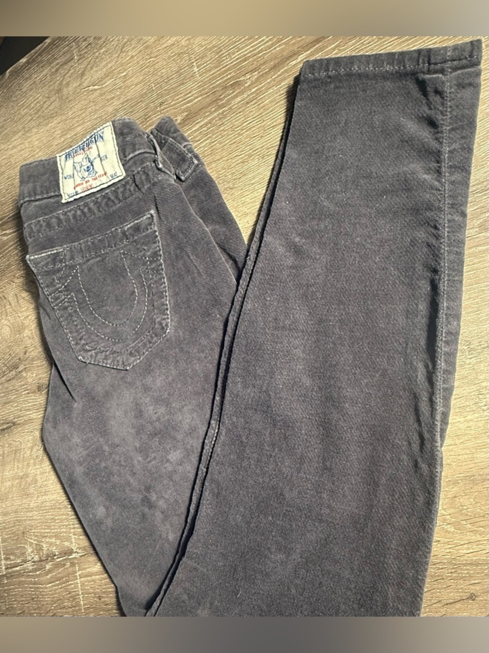 True Religion "Jodie" Low-Rise Skinny Micro-Velvet Leggings, Size 25/Small